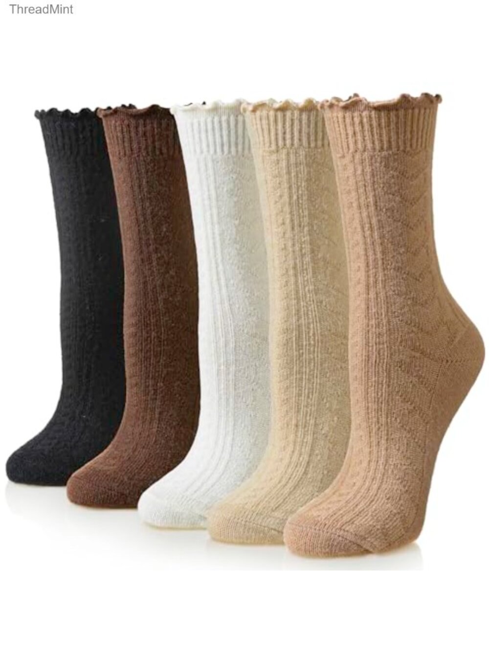 Merino Wool Ruffle Crew Socks 5 Pairs Thermal Boot Hiking